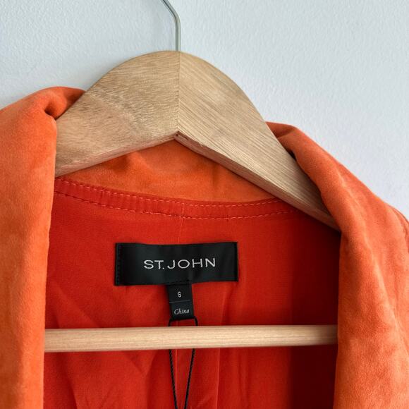 ST. JOHN Silken Suede Slouchy Strap Sleeve Jacket Soft Sienna Orange NWT - Picture 14 of 14